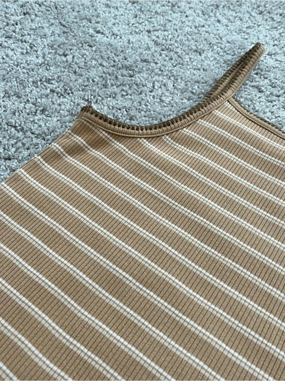 Old Navy Camel and White Ribbed Stripe Tank Girls 14/16